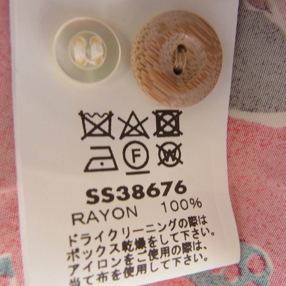 SUN SURF サンサーフ SP MACINTOSH MENU スペシャル マッキントッシュ メニュー柄 アロハ ハワイアン シャツ レッド系 マルチカラー系 L【中古】