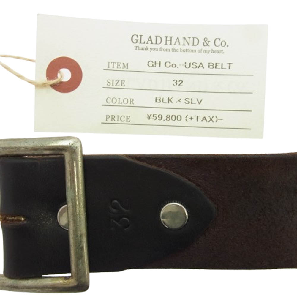 GLADHAND & Co. グラッドハンド GH Co-USA BELT 5連 スクエア スタッズ レザー ベルト ブラック系 32【中古】
