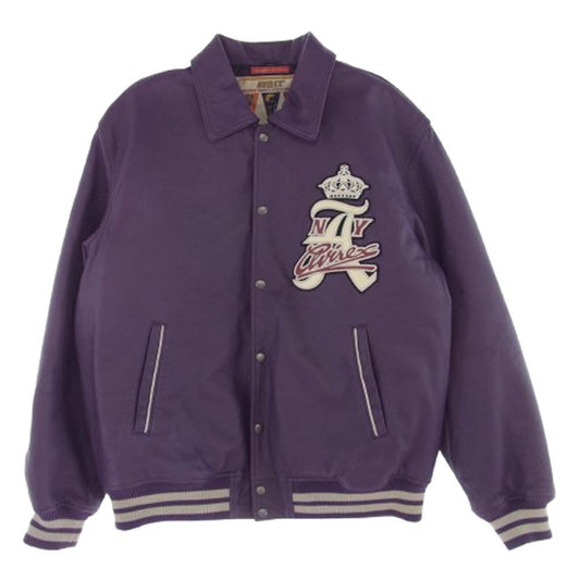 AVIREX アヴィレックス 783-3250078 VARSITY JACKET CROWN LOGO シープ レザー バーシティ ジャケット パープル系 XL【中古】