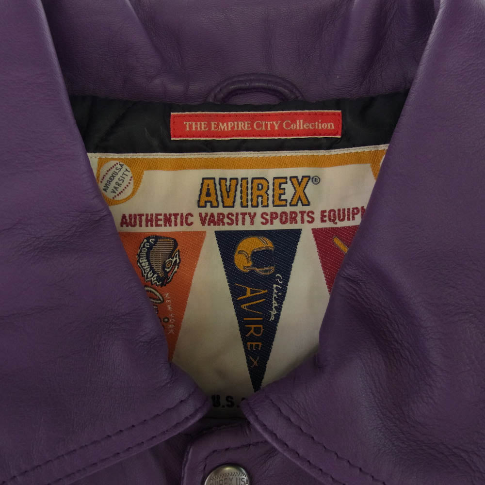 AVIREX アヴィレックス 783-3250078 VARSITY JACKET CROWN LOGO シープ レザー バーシティ ジャケット パープル系 XL【中古】