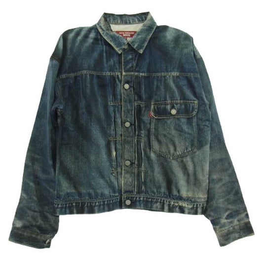 JUNYA WATANABE COMME des GARCONS MAN ジュンヤワタナベコムデギャルソンマン 22SS eYe アイ × Levis リーバイス × BerBerJin ベルベルジン デニム転写 トロンプルイユ コットン リネン トラッカー ジャケット インディゴブルー系 M【美品】【中古】