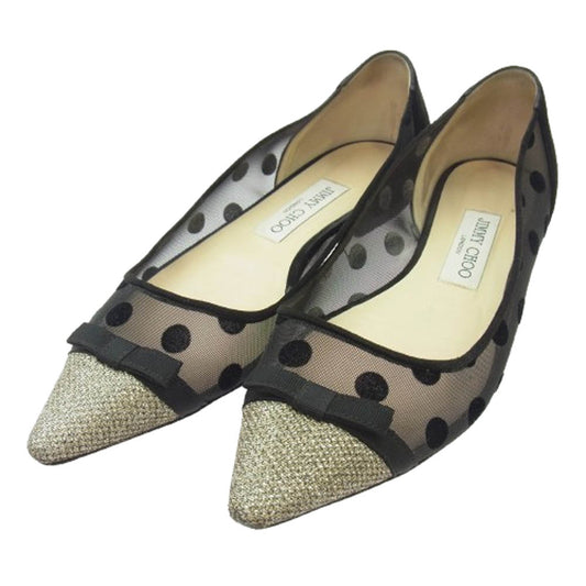 JIMMY CHOO ジミーチュウ DOROTHY FLAT ドロシー フラット メッシュ シューズ パンプス ブラック系 37【中古】