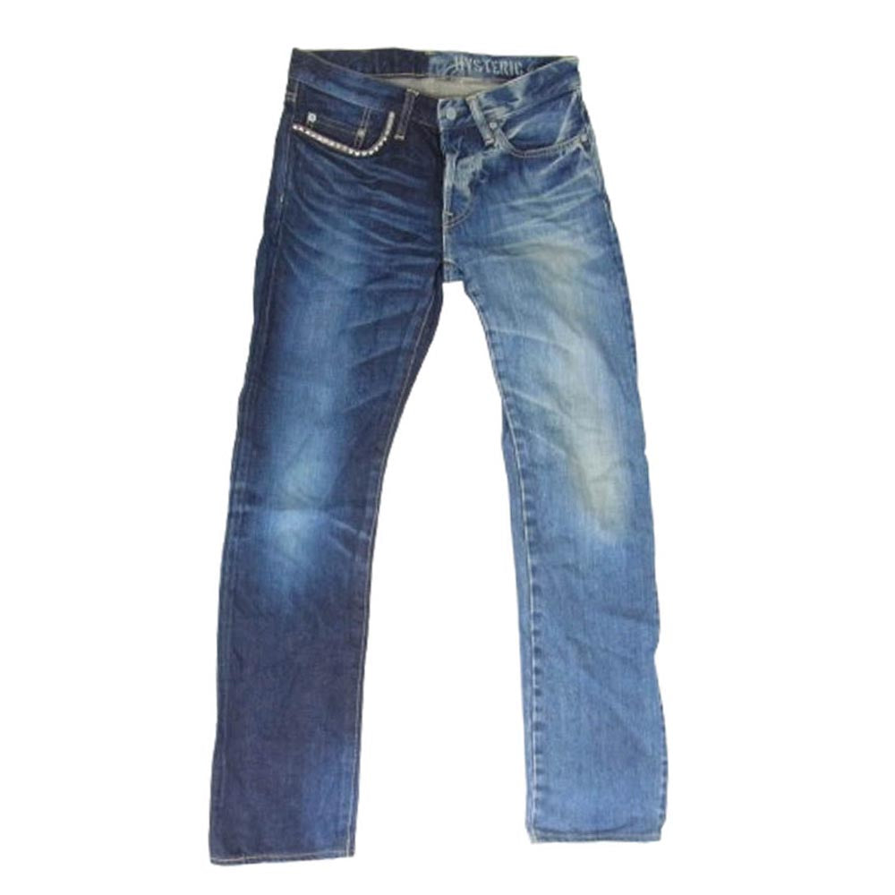 HYSTERIC GLAMOUR ヒステリックグラマー 14SS 0241AP12 HRLR加工 スタッズ スリムストレート デニム パンツ インディゴブルー系 28【中古】