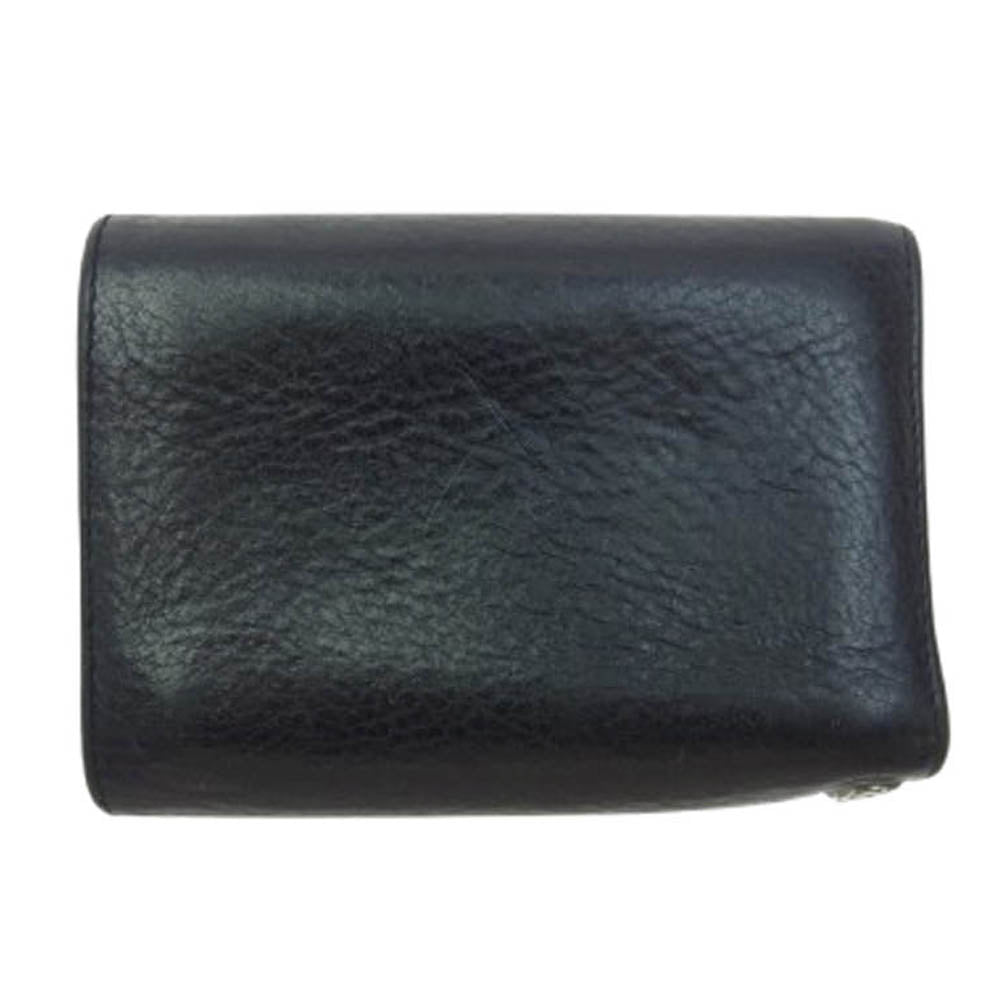 CHROME HEARTS クロムハーツ（原本有） 3FOLD 3フォールド クロスボールボタン コンパクト ウォレット レザー 三つ折り財布 ブラック系【中古】
