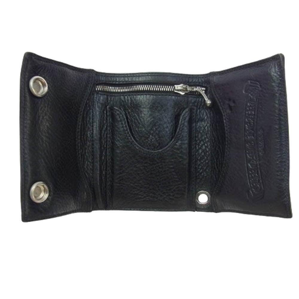 CHROME HEARTS クロムハーツ（原本有） 3FOLD 3フォールド クロスボールボタン コンパクト ウォレット レザー 三つ折り財布 ブラック系【中古】