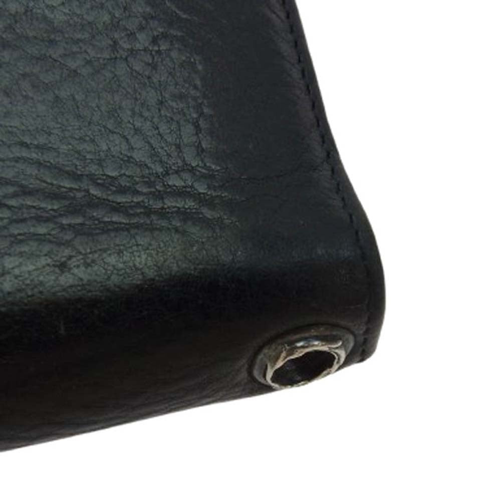 CHROME HEARTS クロムハーツ（原本有） 3FOLD 3フォールド クロスボールボタン コンパクト ウォレット レザー 三つ折り財布 ブラック系【中古】