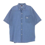 90s Old Stussy ネイビー チェック柄 半袖シャツS刺繍ロゴ 90s 紺タグ old stussyステューシー チェック 半袖シャツ ロゴ