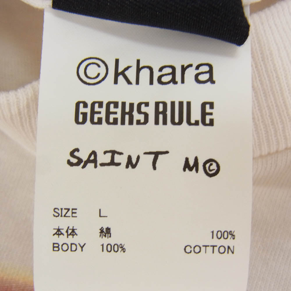 SAINT MICHAEL セントマイケル 25SS SM-HR8-0000-C13 × EVENGELION エヴァンゲリオン × GEEKS RULE ギークスルール S／S TEE ORANGE プリント 半袖 Tシャツ オフホワイト系 L【極上美品】【中古】