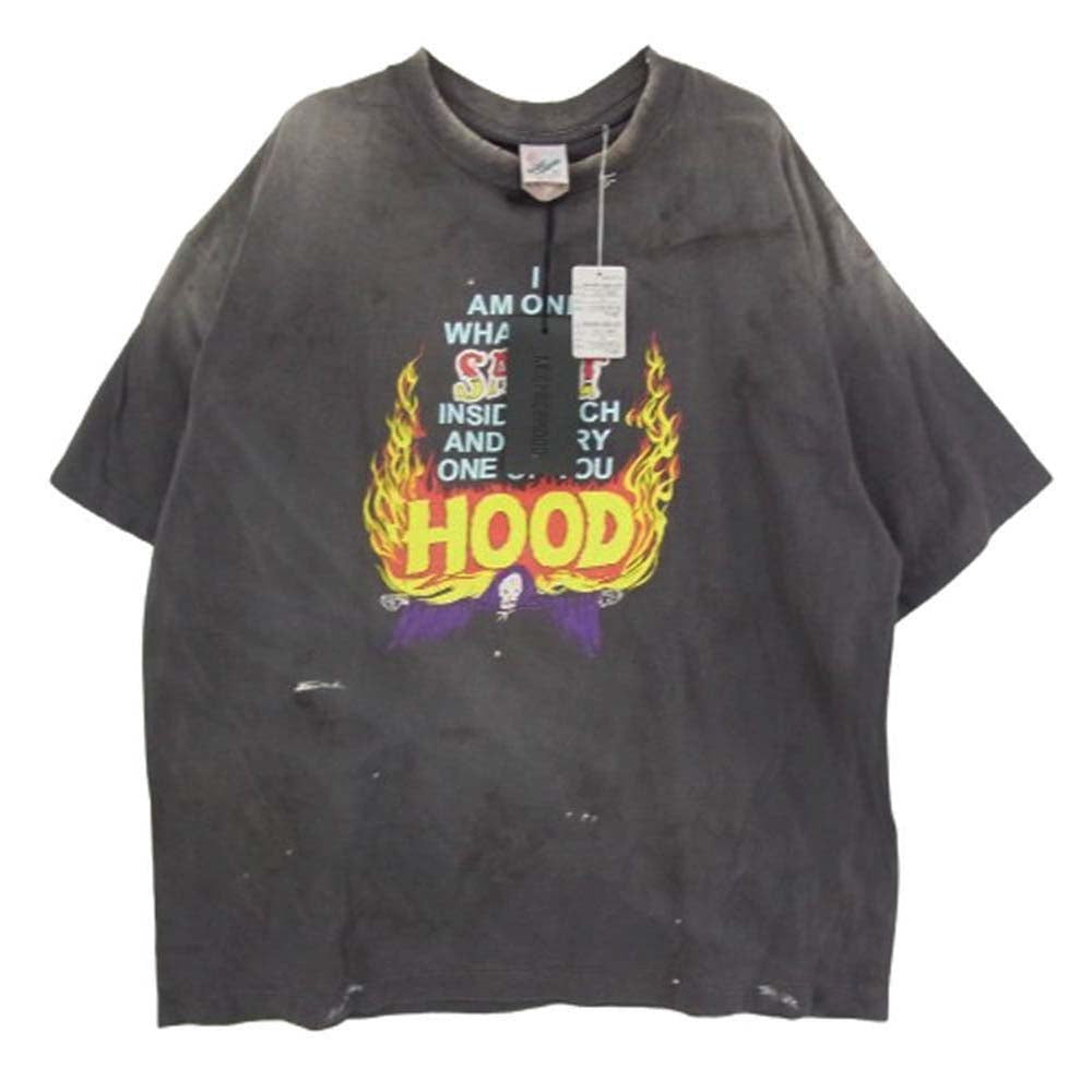 SAINT MICHAEL セントマイケル 25SS SM-HR8-0000-C69 × NEIGHBORHOOD ネイバーフッド STHD SS TEE HOOD プリント 半袖 Tシャツ チャコール系 XL【極上美品】【中古】
