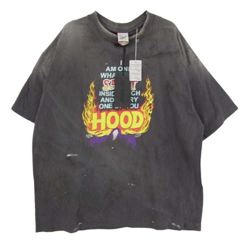 SAINT MICHAEL セントマイケル 25SS SM-HR8-0000-C69 × NEIGHBORHOOD ネイバーフッド STHD SS TEE HOOD プリント 半袖 Tシャツ チャコール系 XL【極上美品】【中古】