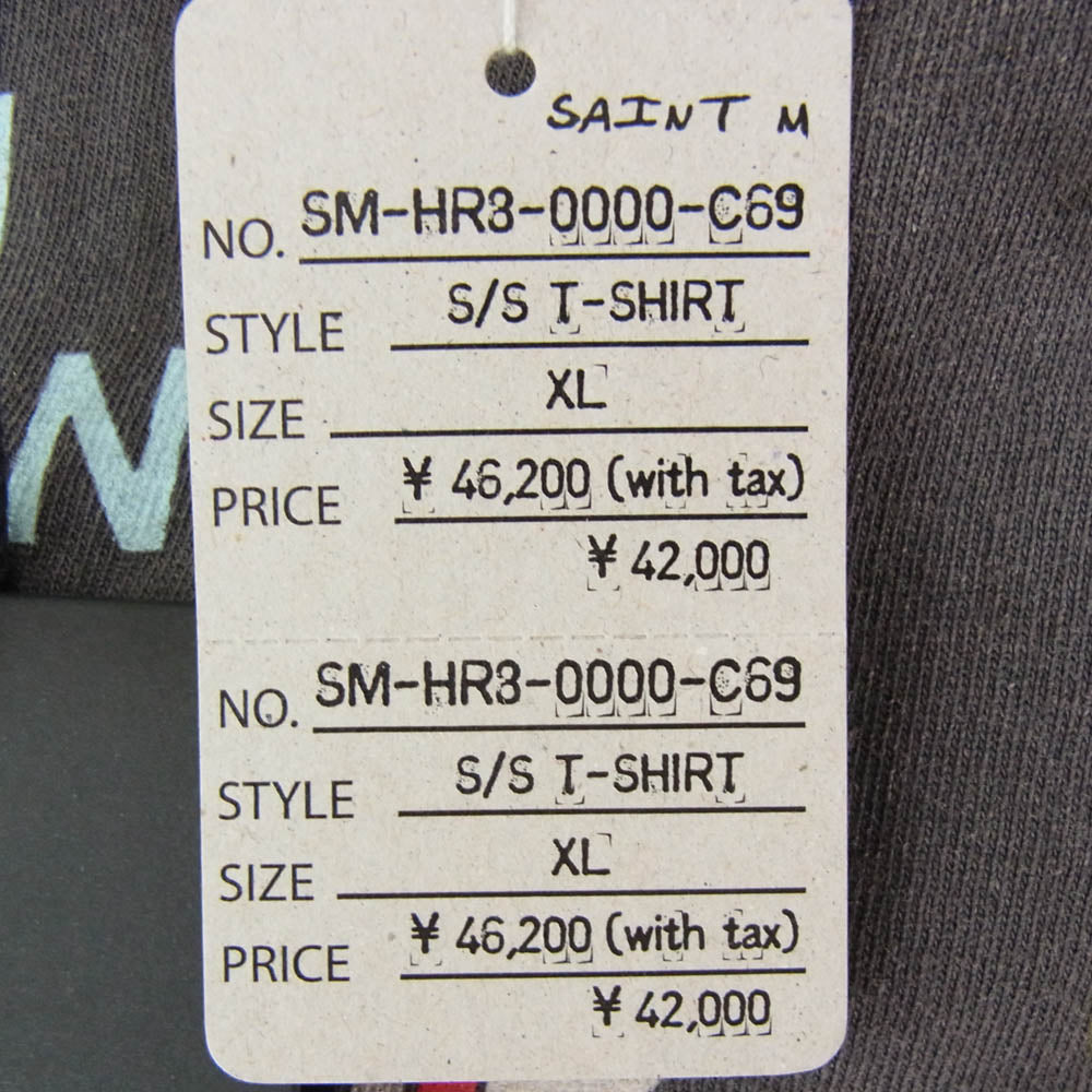 SAINT MICHAEL セントマイケル 25SS SM-HR8-0000-C69 × NEIGHBORHOOD ネイバーフッド STHD SS TEE HOOD プリント 半袖 Tシャツ チャコール系 XL【極上美品】【中古】