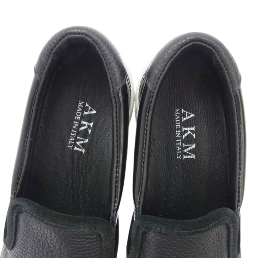 AKM エイケイエム レザー スリッポン シューズ スニーカー ブラック系 43【美品】【中古】