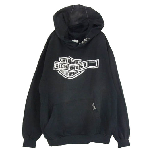 アルケミスト 24AW AL-A24-0000-141 WAVING ALCHEMIST HOODIE ラインストーン ヴィンテージ加工 パーカー フーディ ブラック系 XL【中古】