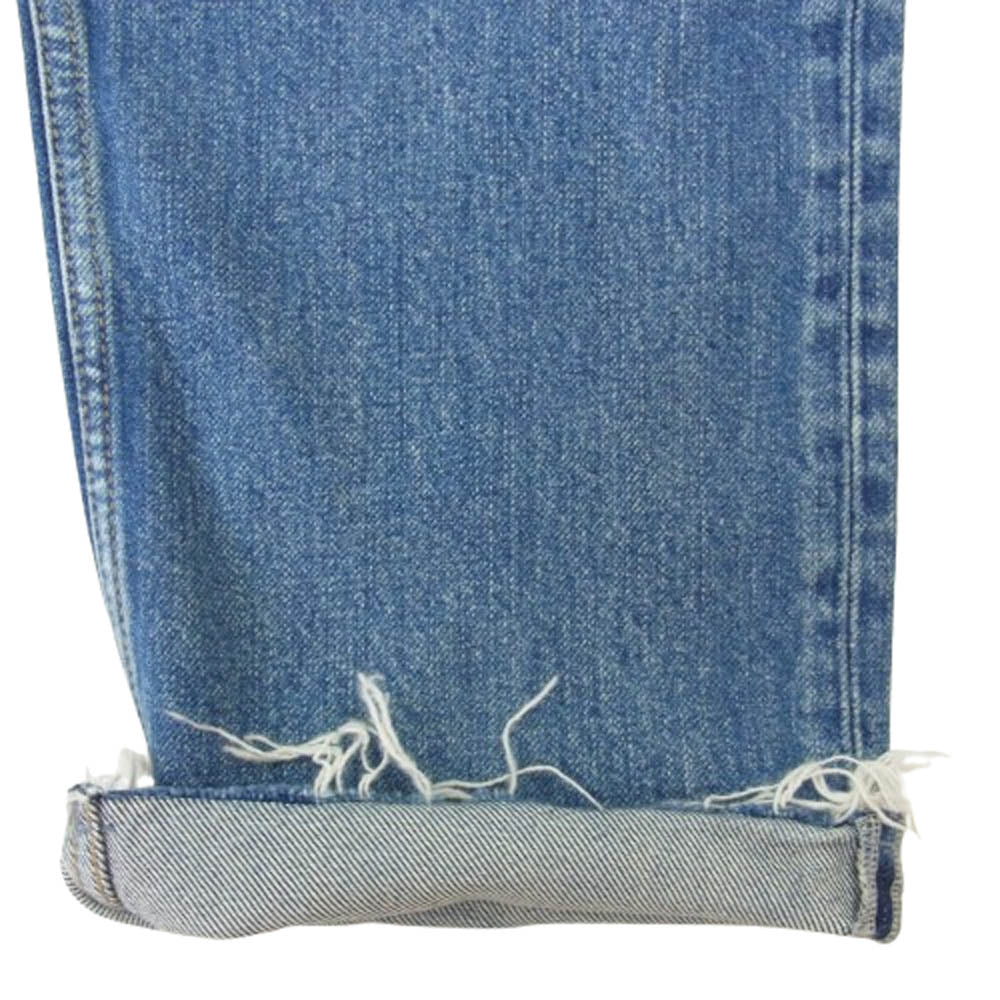 FEAR OF GOD フィアオブゴッド フロントロゴパッチ カットオフ ダメージ テーパード デニム パンツ インディゴブルー系 サイズ表記無【中古】
