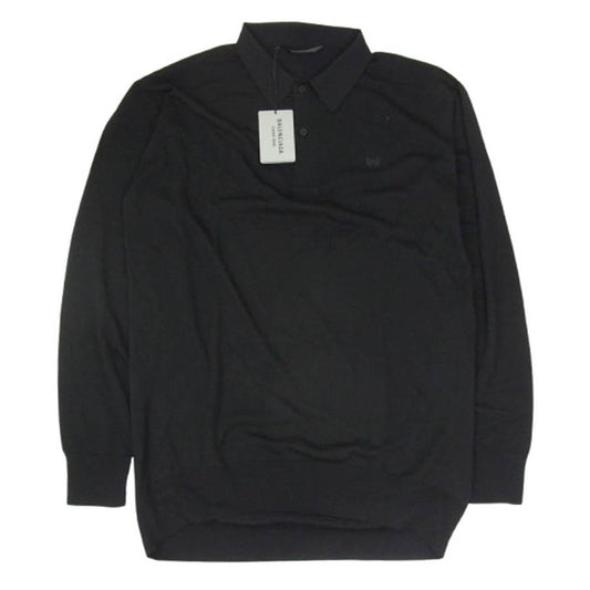 BALENCIAGA バレンシアガ 813099 T1716 GARDE-ROBE ロゴ刺繍 長袖 ニット ポロシャツ ブラック系 XS【極上美品】【中古】