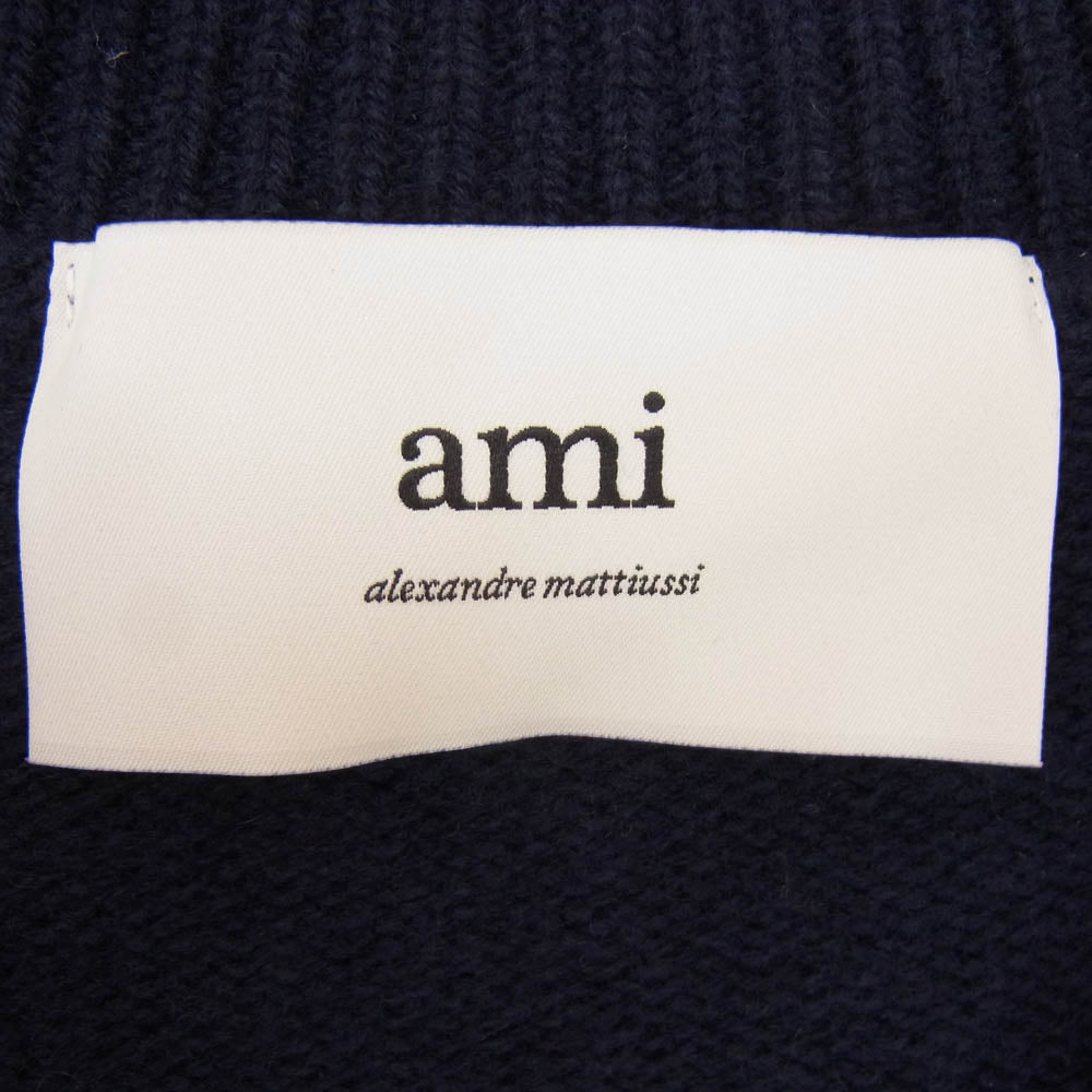AMI PARIS アミパリス UKS244.KN0028 EMBOSSED AMI DE COEUR V NECK SWEATER エンボスロゴ Vネック ニット セーター ネイビー系 XL【中古】
