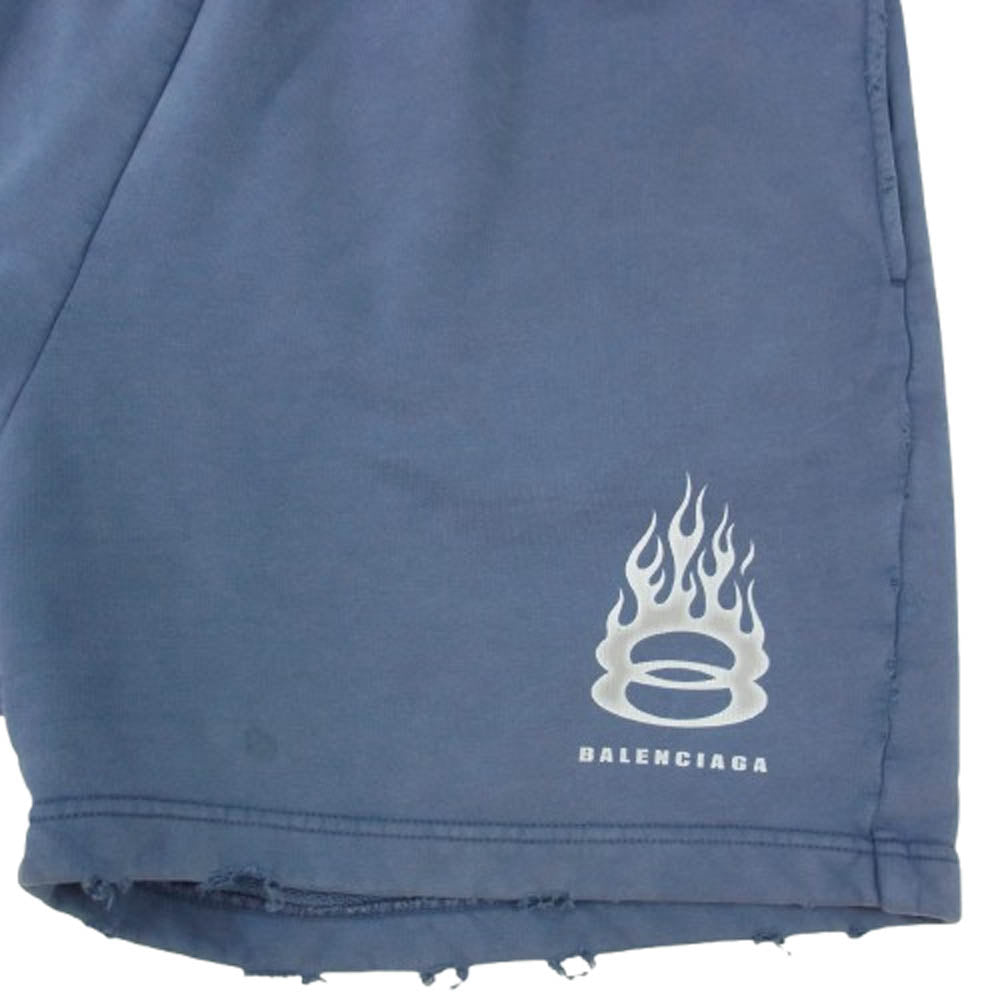 BALENCIAGA バレンシアガ 24SS 676137 TQVW9 Burning Unity Sweat Shorts バーニング ユニティ スウェット ショーツ ハーフ パンツ ブルー系 XS【中古】