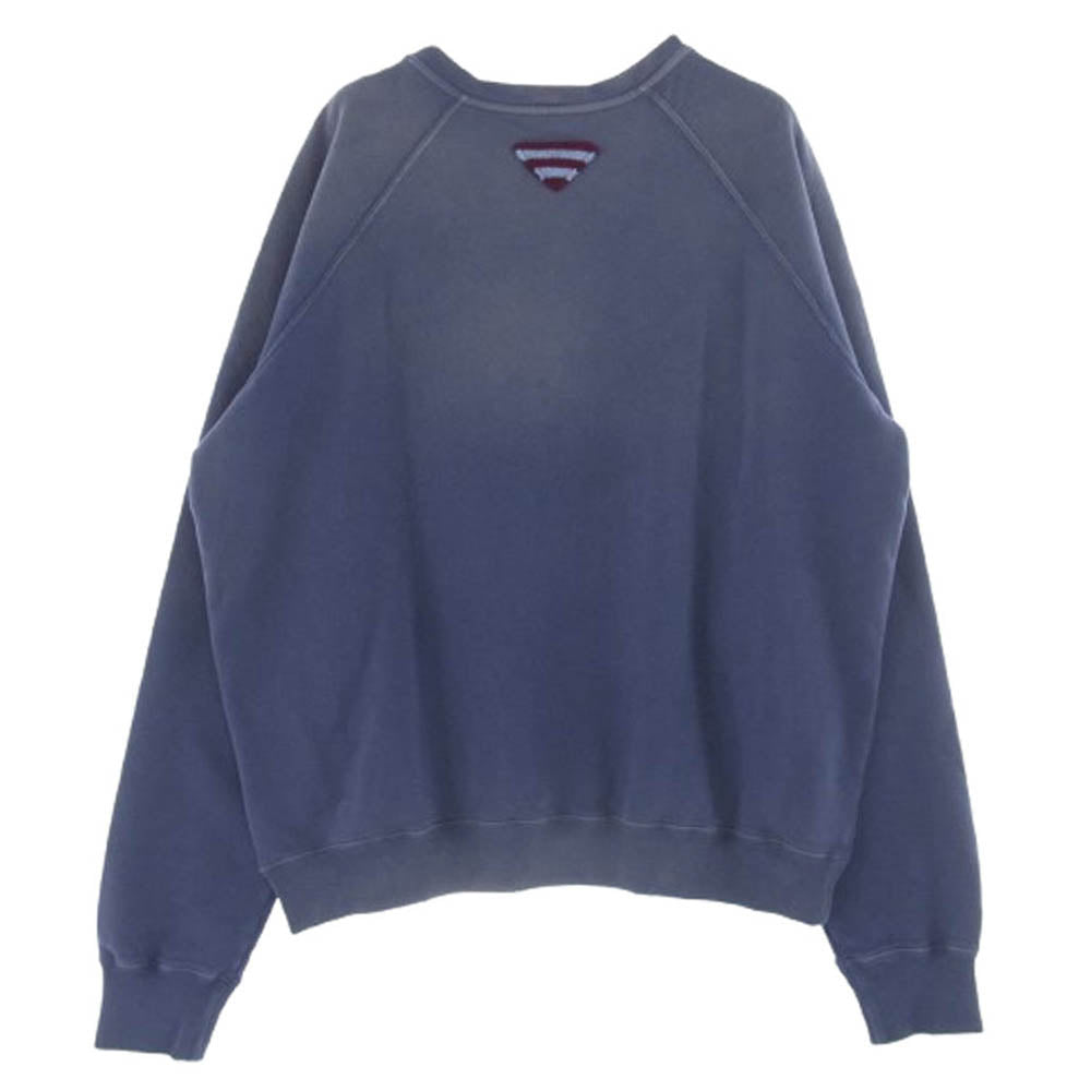 PRADA プラダ 25SS UJL19C SWMO カレッジロゴ ヴィンテージ加工 ニット三角ロゴ コットンフリース スウェット トレーナー ネイビー系 XXL【中古】