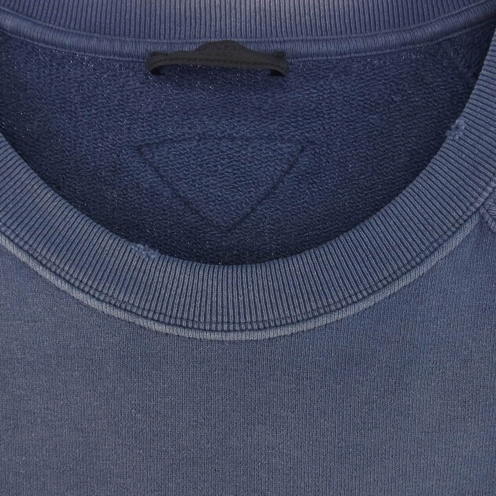 PRADA プラダ 25SS UJL19C SWMO カレッジロゴ ヴィンテージ加工 ニット三角ロゴ コットンフリース スウェット トレーナー ネイビー系 XXL【中古】