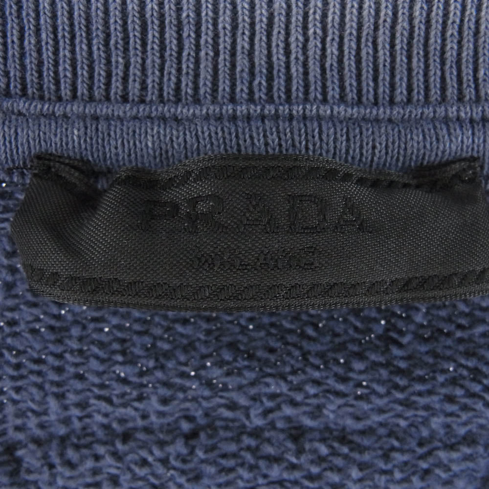 PRADA プラダ 25SS UJL19C SWMO カレッジロゴ ヴィンテージ加工 ニット三角ロゴ コットンフリース スウェット トレーナー ネイビー系 XXL【中古】