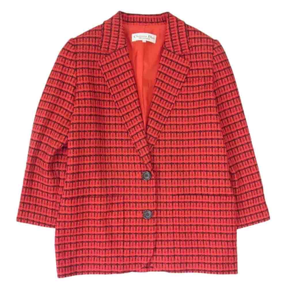 Christian Dior クリスチャンディオール ウール ツイード チェック 2B テーラード ジャケット レッド系 M【中古】