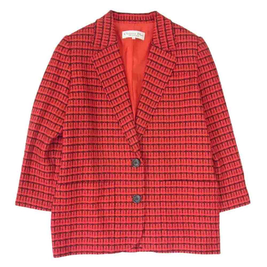 Christian Dior クリスチャンディオール ウール ツイード チェック 2B テーラード ジャケット レッド系 M【中古】