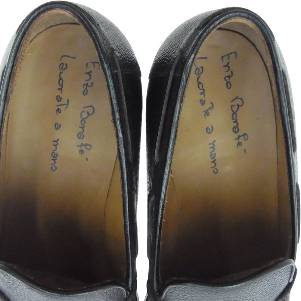 エンツォボナフェ スクエアトゥ レザー タッセル ローファー シューズ ダークブラウン系 8 1/2【美品】【中古】