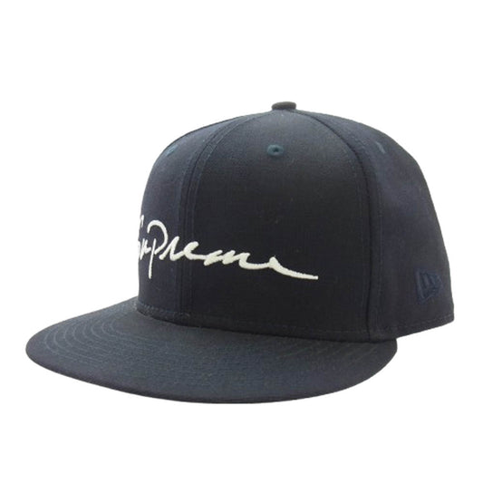 Supreme シュプリーム 18AW × New Era 7 1/2 Classic Script ニューエラ クラシック スクリプト ロゴ 刺繍 キャップ ダークネイビー系【中古】