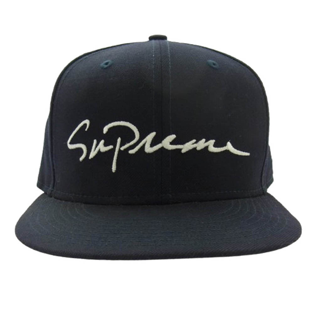 Supreme シュプリーム 18AW × New Era 7 1/2 Classic Script ニューエラ クラシック スクリプト ロゴ 刺繍 キャップ ダークネイビー系【中古】