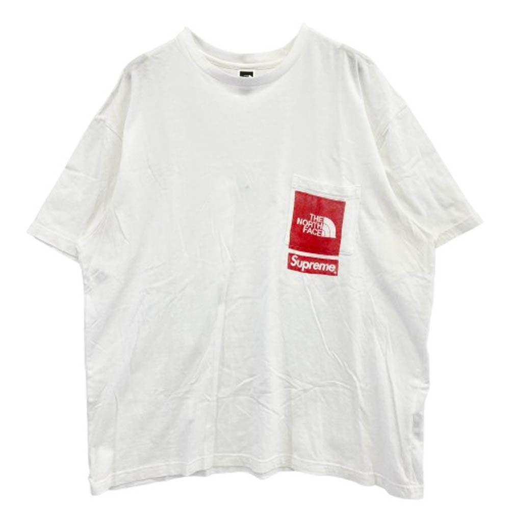 Supreme シュプリーム 23SS × THE NORTH FACE Printed Pocket Tee ノースフェイス プリント ポケット半袖 Tシャツ カットソー ホワイト系 XL【中古】