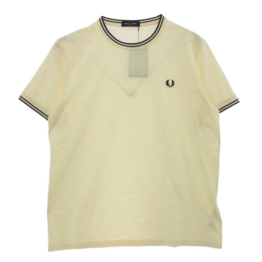 FRED PERRY フレッドペリー M1588 TWIN TIPPED TEE ロゴ刺繍 Tシャツ 半袖カットソー オフホワイト オフホワイト系 L【新古品】【未使用】【中古】