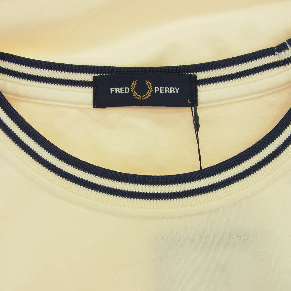 FRED PERRY フレッドペリー M1588 TWIN TIPPED TEE ロゴ刺繍 Tシャツ 半袖カットソー オフホワイト オフホワイト系 L【新古品】【未使用】【中古】