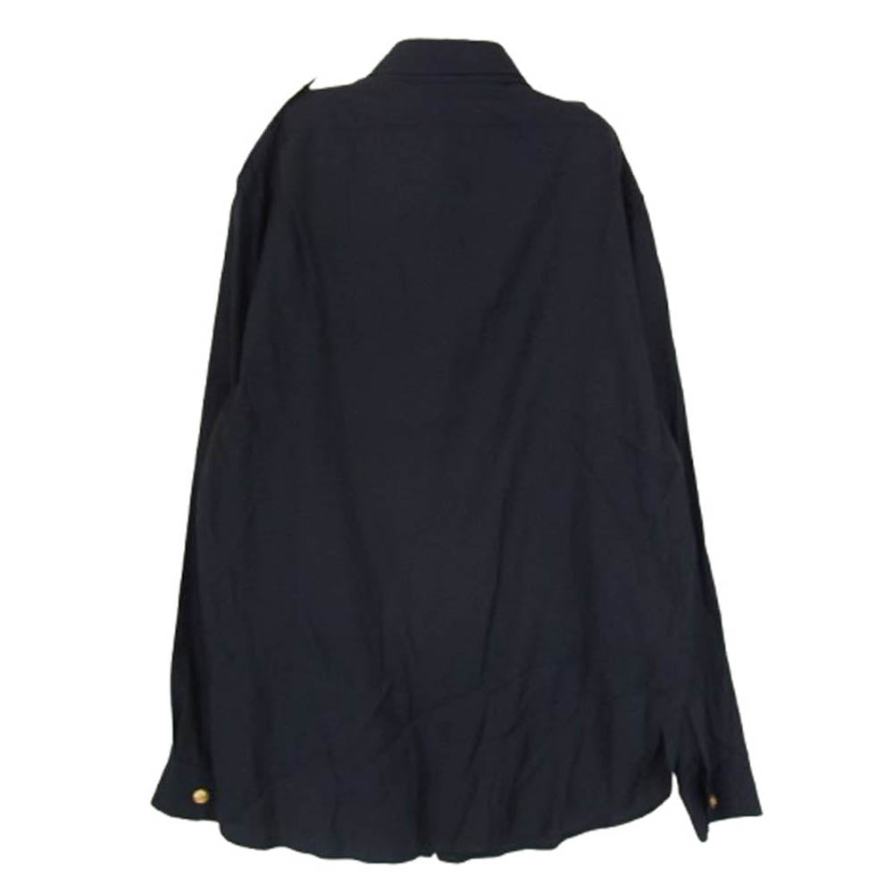 GUCCI グッチ 619032 Z407M エポレット付き 金ボタン キュプラ 長袖シャツ ネイビー系 46【中古】