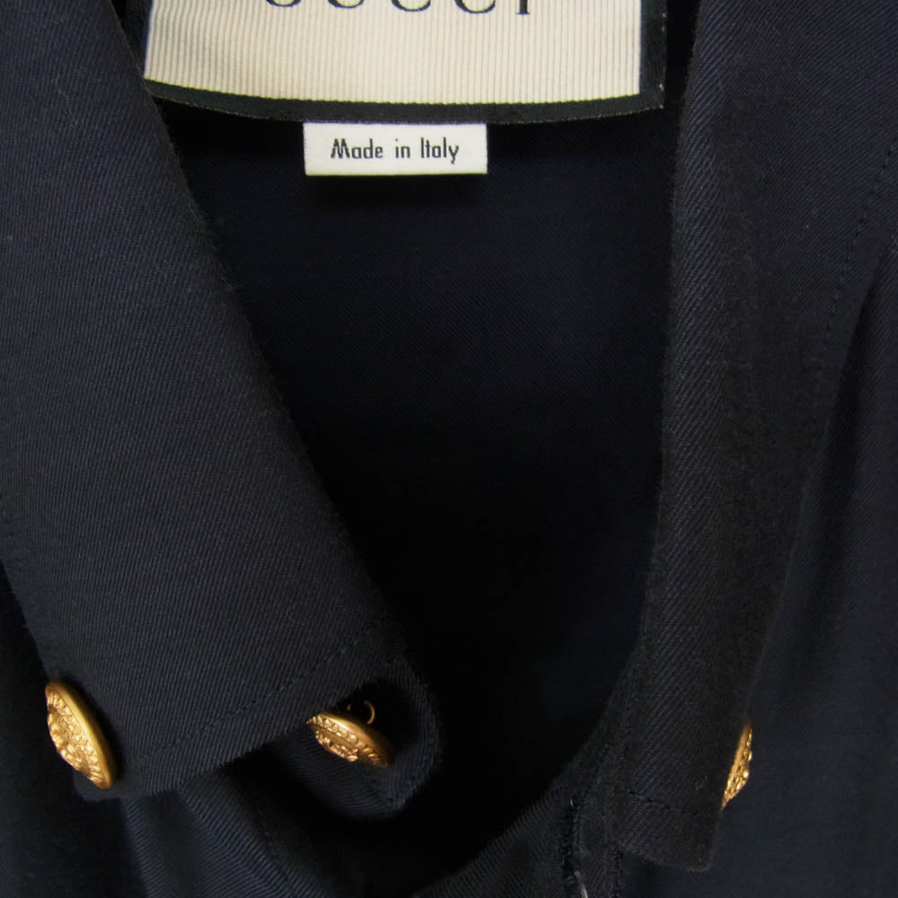 GUCCI グッチ 619032 Z407M エポレット付き 金ボタン キュプラ 長袖シャツ ネイビー系 46【中古】