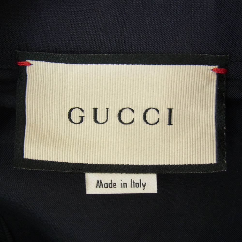 GUCCI グッチ 619032 Z407M エポレット付き 金ボタン キュプラ 長袖シャツ ネイビー系 46【中古】