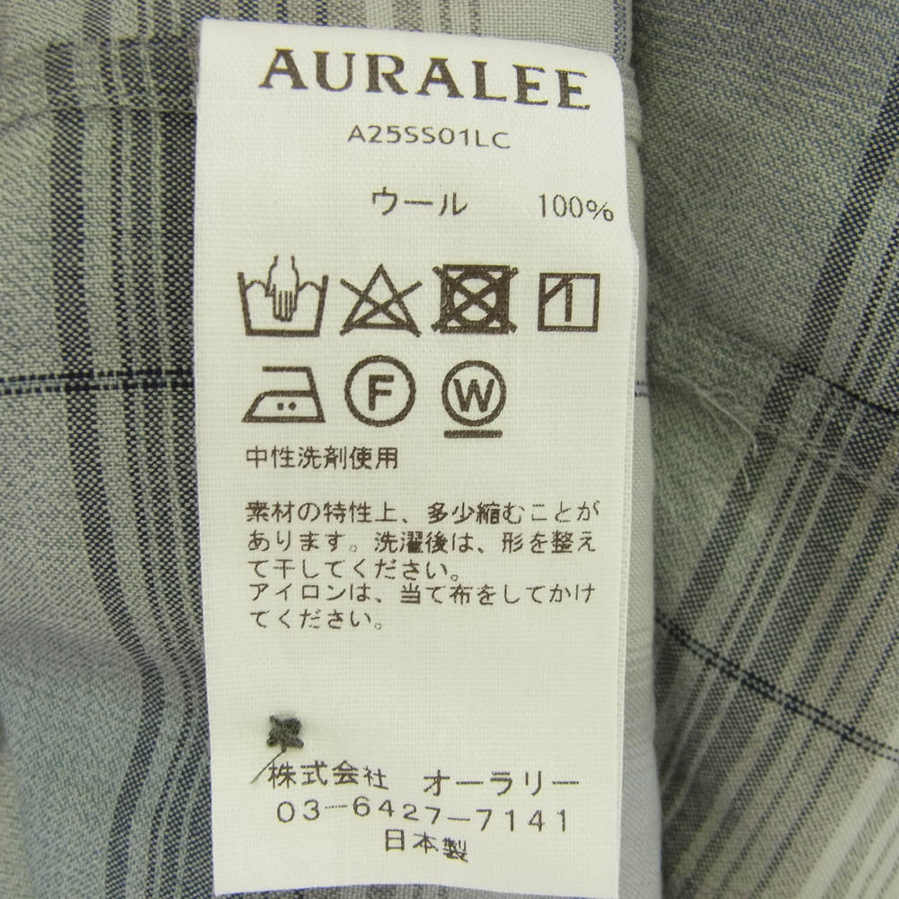 AURALEE オーラリー 25SS A25SS01LC SUPER LIGHT WOOL CHECK SHIRT スーパーライト ウール チェック 長袖シャツ グレー系 3【中古】