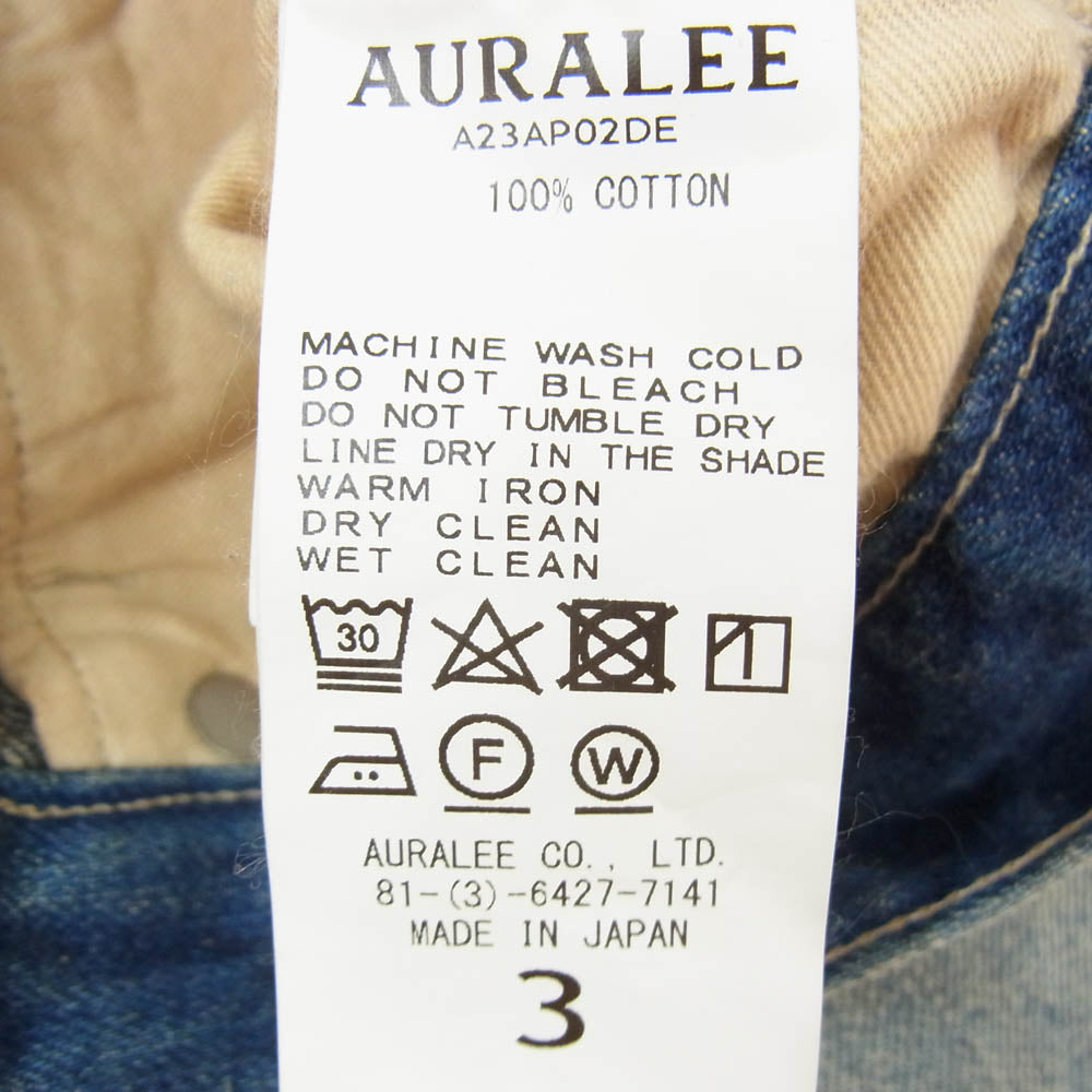 AURALEE オーラリー 23AW A23AP02DE SELVEDGE FADED LIGHT DENIM PANTS ユーズド加工 ストレートデニムパンツ インディゴブルー系 3【中古】