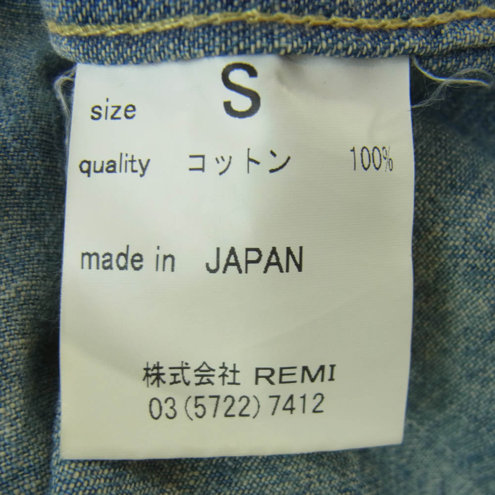 REMI RELIEF レミレリーフ ダメージ加工 イラスト ワッペン ウエスタン デニム シャツ 長袖 インディゴブルー系 S【中古】