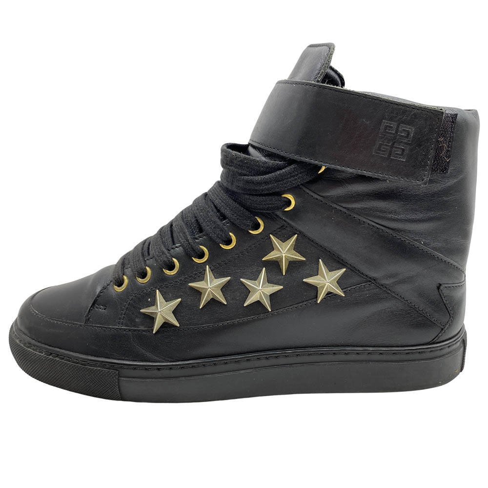 GIVENCHY ジバンシィ スタースタッズ ベルクロ ハイカット レザー スニーカー ブラック ブラック系 40【中古】