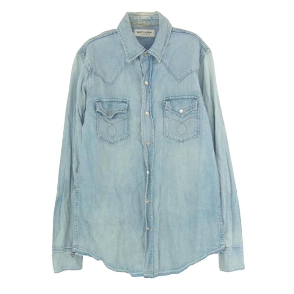 SAINT LAURENT サンローラン 407715 Y890L USED加工 デニム ウエスタン 長袖 シャツ インディゴブルー系 XS【中古】