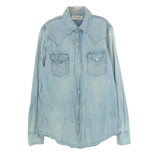 SAINT LAURENT サンローラン 407715 Y890L USED加工 デニム ウエスタン 長袖 シャツ インディゴブルー系 XS【中古】