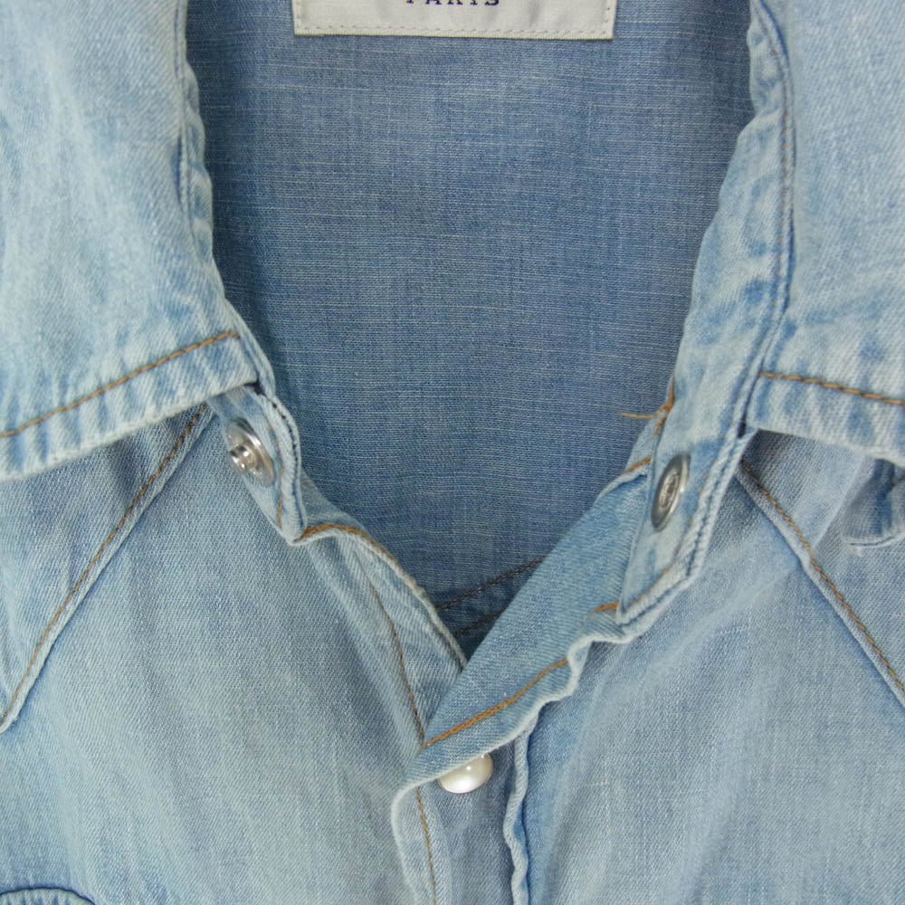 SAINT LAURENT サンローラン 407715 Y890L USED加工 デニム ウエスタン 長袖 シャツ インディゴブルー系 XS【中古】