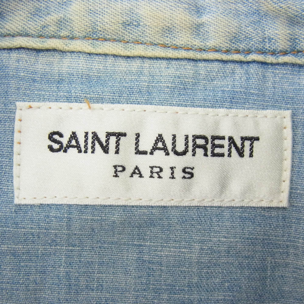 SAINT LAURENT サンローラン 407715 Y890L USED加工 デニム ウエスタン 長袖 シャツ インディゴブルー系 XS【中古】