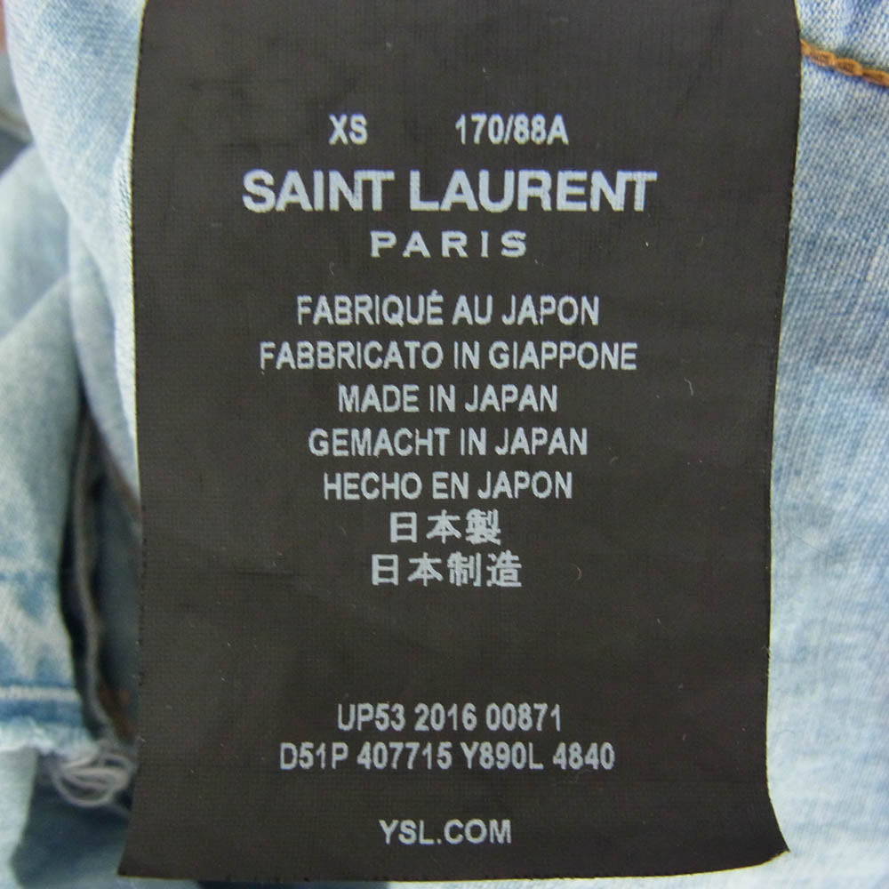 SAINT LAURENT サンローラン 407715 Y890L USED加工 デニム ウエスタン 長袖 シャツ インディゴブルー系 XS【中古】
