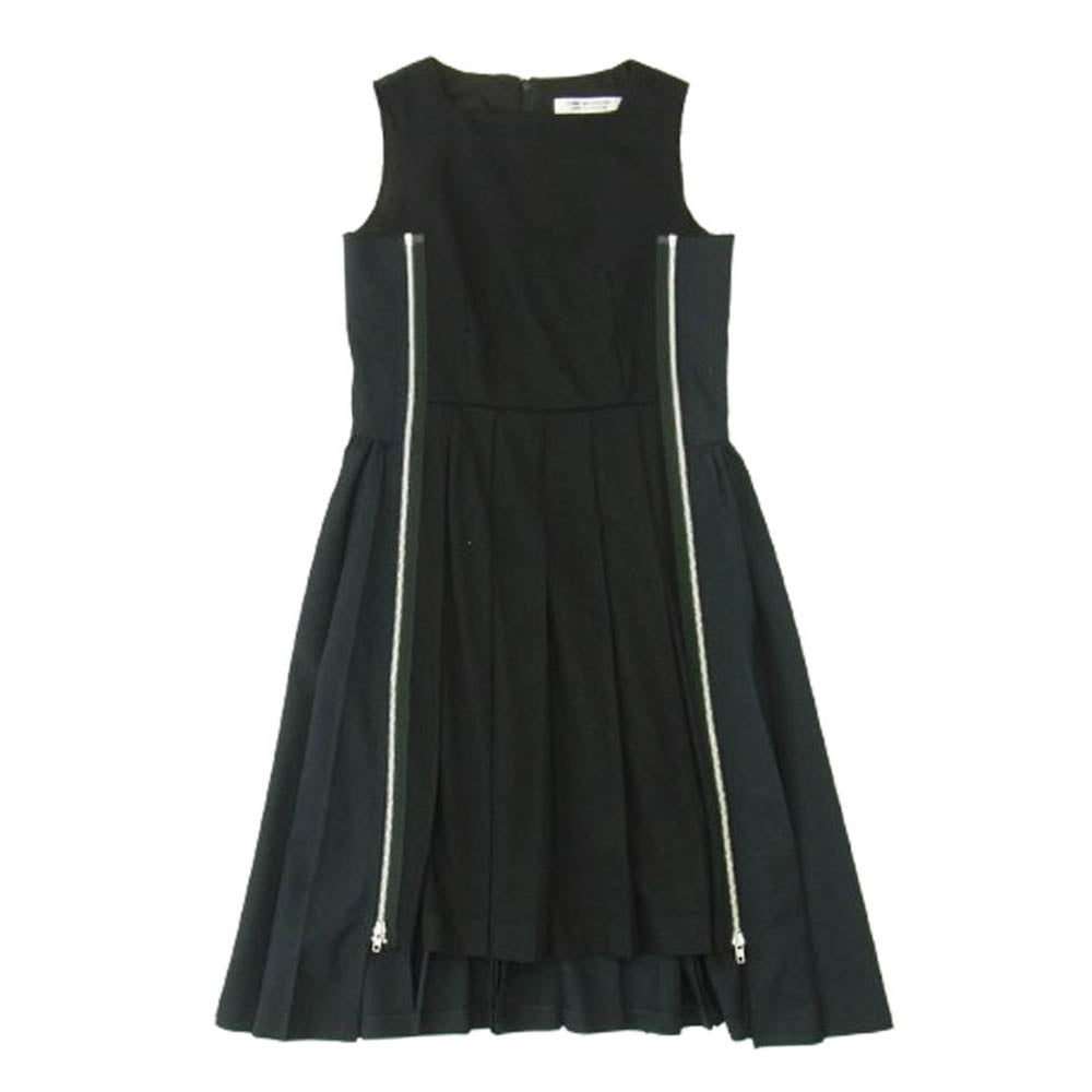 COMME des GARCONS コムデギャルソン AD2017 RT-O007 COMME DES GARCONS コムコム Product-dyed Switched Zip Dress サイドジップ プリーツ ロング ワンピース ネイビー系 S【中古】
