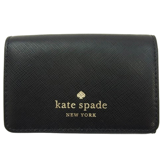 Kate Spade ケイトスペード ロゴ レザー カードケース 名刺入れ ブラック系【中古】