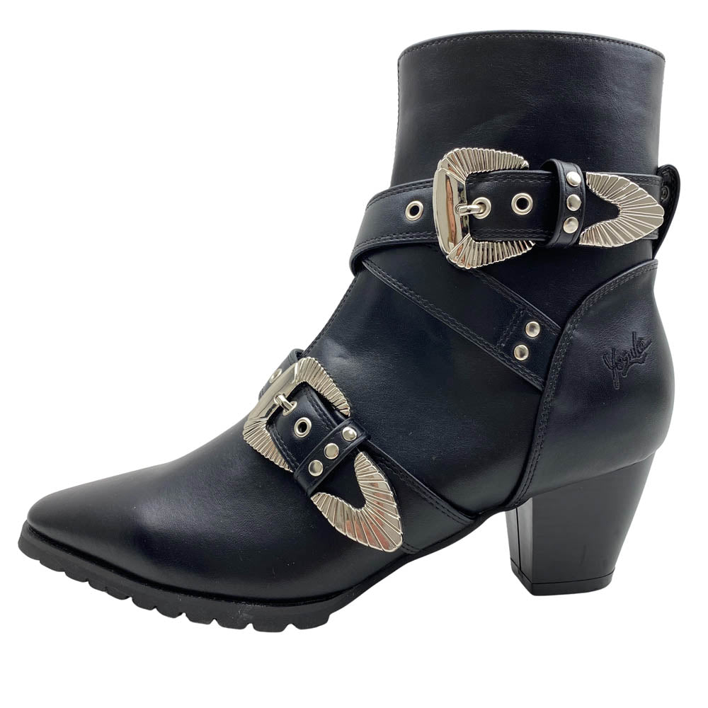 ヨースケ ヨウスケ 6318008 ウエスタンバックル クロスベルト ウエスタンブーツ 厚底ブーツ ショートブーツ ブラック系 26cm【極上美品】【中古】