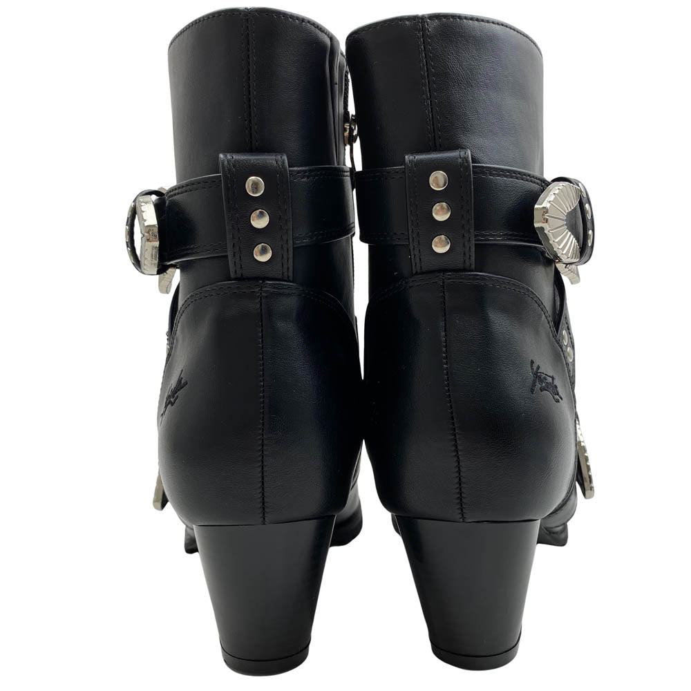 ヨースケ ヨウスケ 6318008 ウエスタンバックル クロスベルト ウエスタンブーツ 厚底ブーツ ショートブーツ ブラック系 26cm【極上美品】【中古】