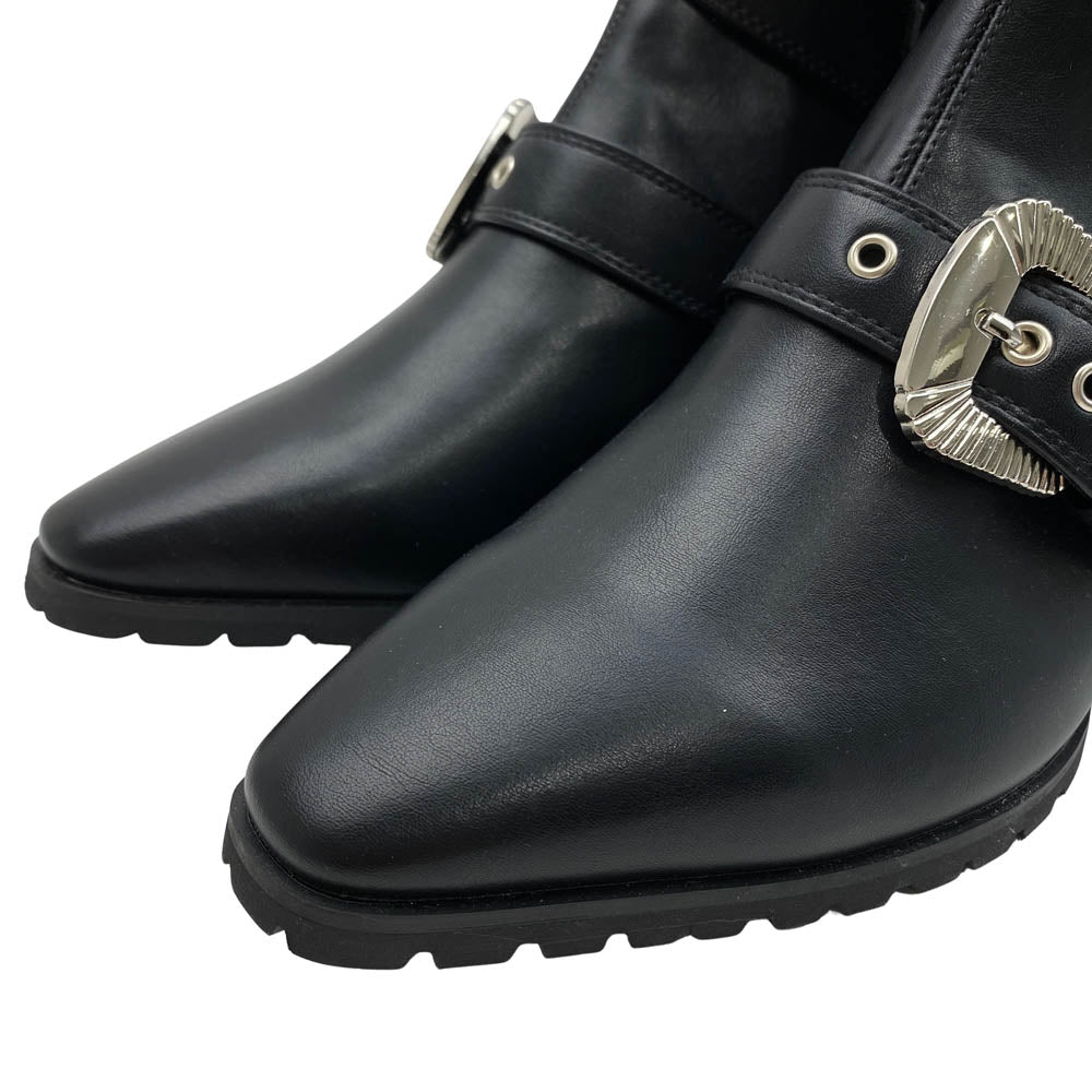 ヨースケ ヨウスケ 6318008 ウエスタンバックル クロスベルト ウエスタンブーツ 厚底ブーツ ショートブーツ ブラック系 26cm【極上美品】【中古】