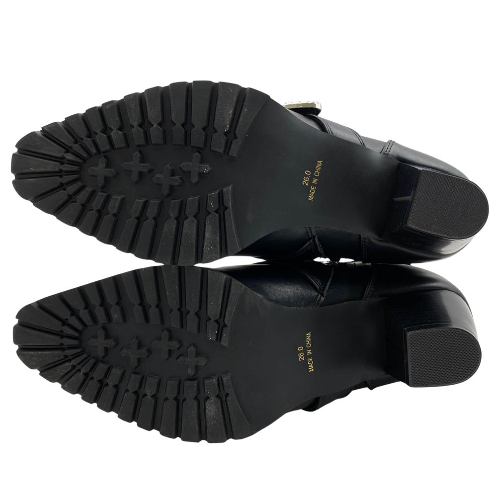 ヨースケ ヨウスケ 6318008 ウエスタンバックル クロスベルト ウエスタンブーツ 厚底ブーツ ショートブーツ ブラック系 26cm【極上美品】【中古】